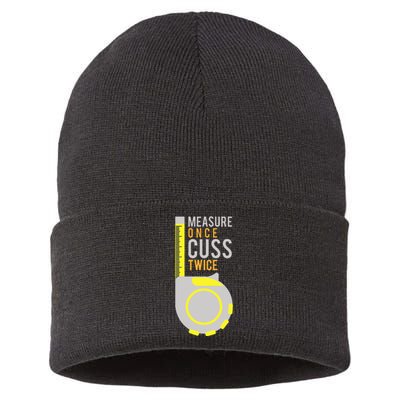 Measure Once Cuss Twice Construction Worker Gift Sustainable Knit Beanie