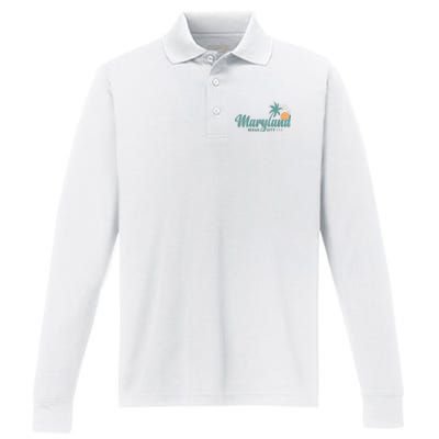 Maryland Ocean City State Of America Usa Performance Long Sleeve Polo