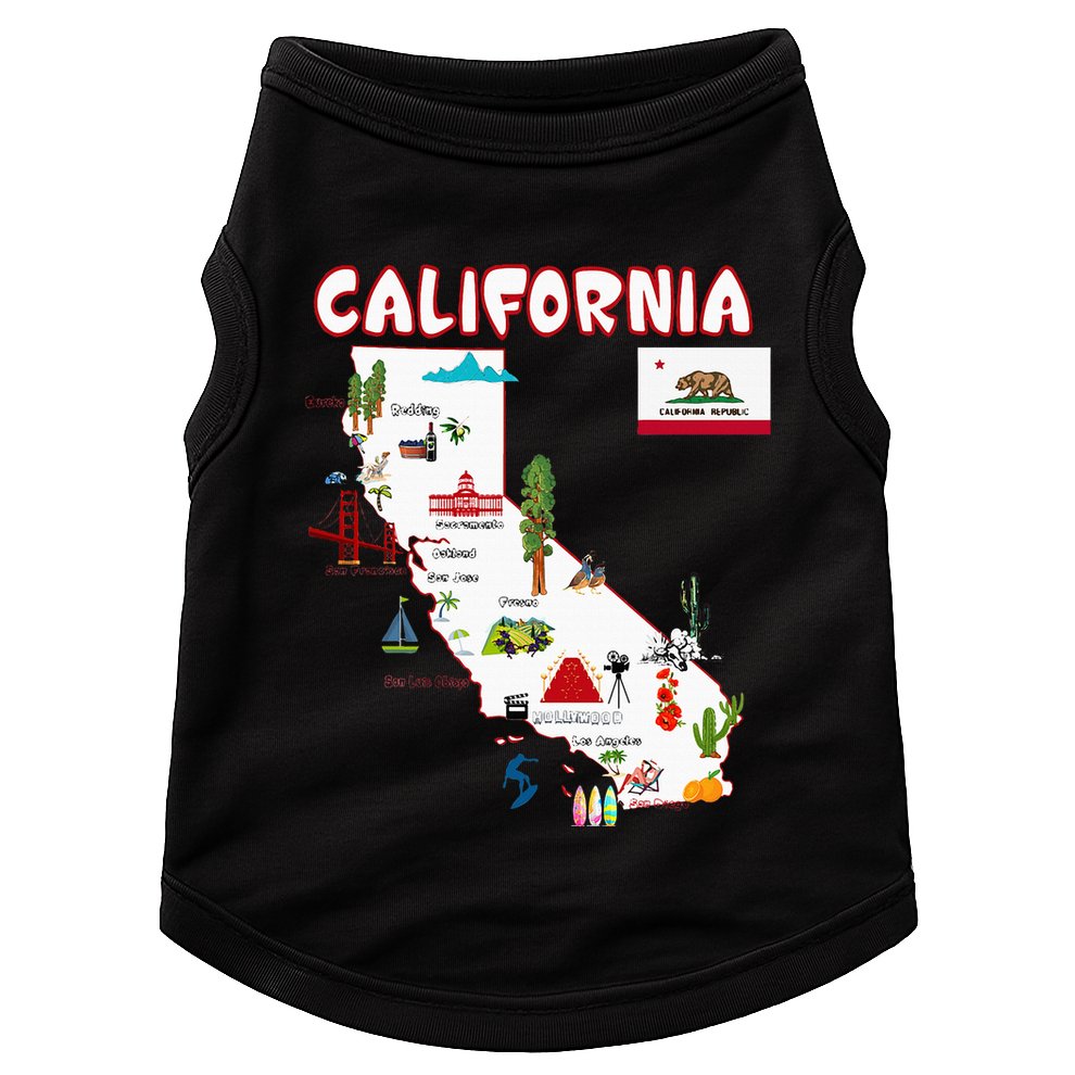Map Of California Landmarks Major Cities Flag Doggie Tank