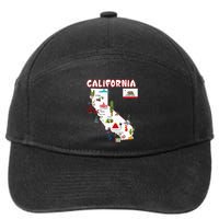 Map Of California Landmarks Major Cities Flag 7-Panel Snapback Hat