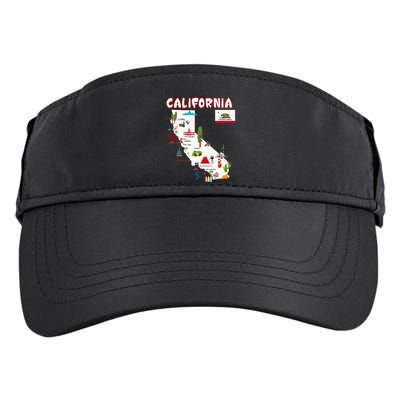 Map Of California Landmarks Major Cities Flag Adult Drive Performance Visor