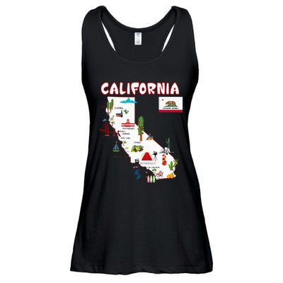 Map Of California Landmarks Major Cities Flag Ladies Essential Flowy Tank