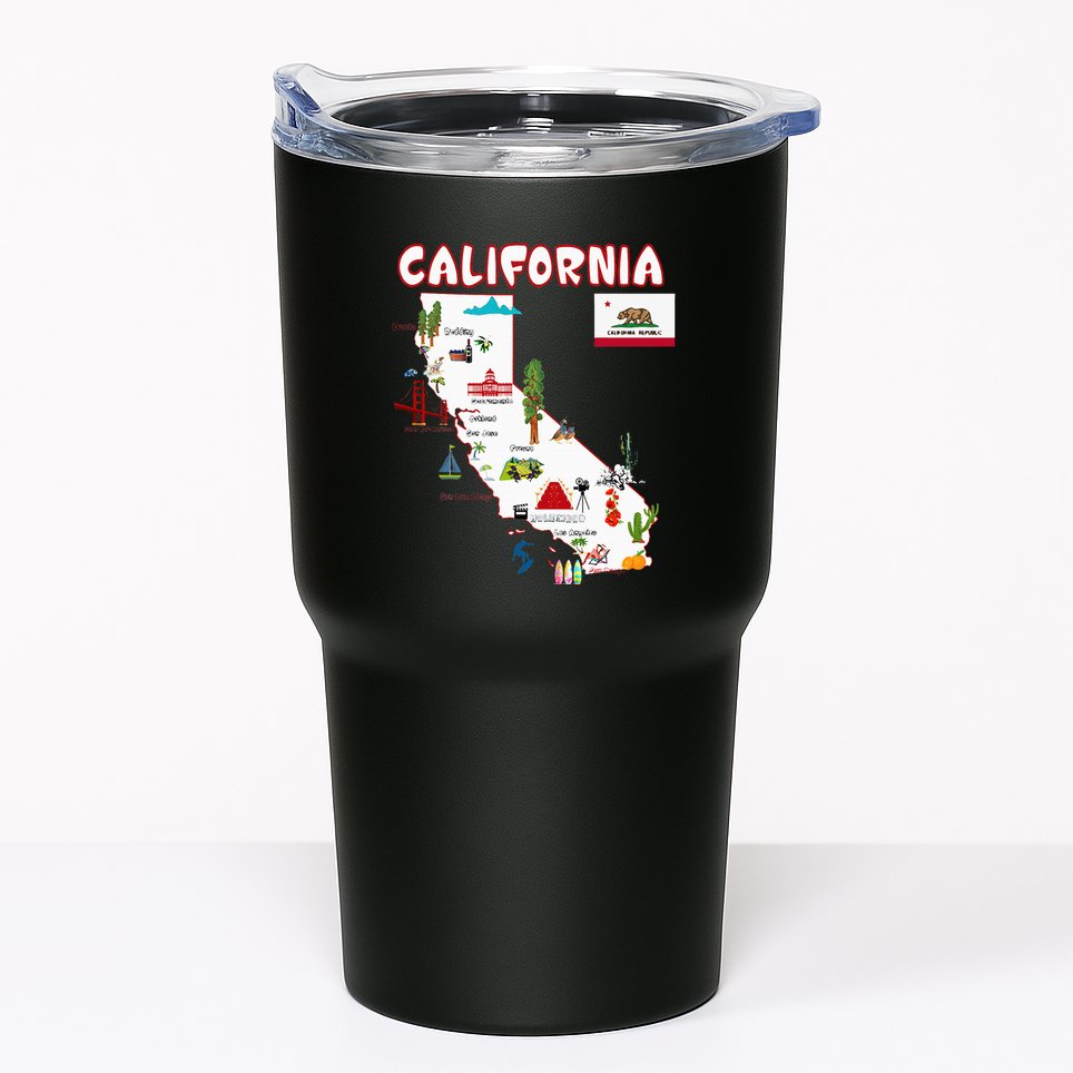 Map Of California Landmarks Major Cities Flag Tumbler