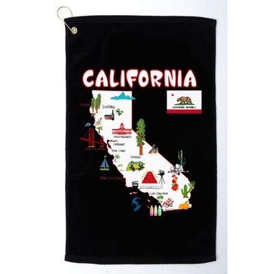 Map Of California Landmarks Major Cities Flag Golf Towel