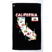 Map Of California Landmarks Major Cities Flag Golf Towel