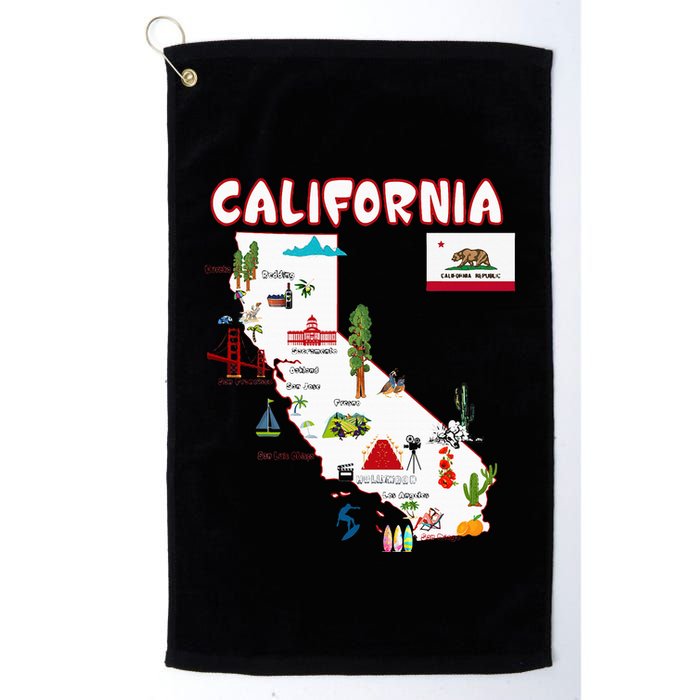 Map Of California Landmarks Major Cities Flag Golf Towel