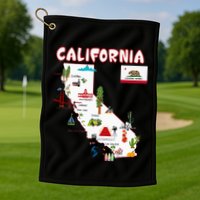Map Of California Landmarks Major Cities Flag Golf Towel