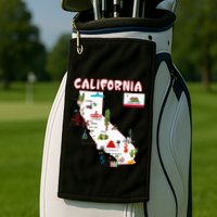 Map Of California Landmarks Major Cities Flag Golf Towel