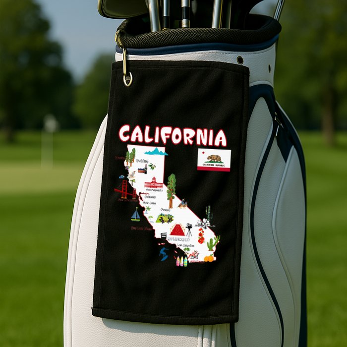 Map Of California Landmarks Major Cities Flag Golf Towel