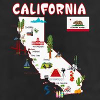Map Of California Landmarks Major Cities Flag Golf Towel