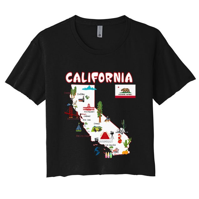 Map Of California Landmarks Major Cities Flag Crop Top