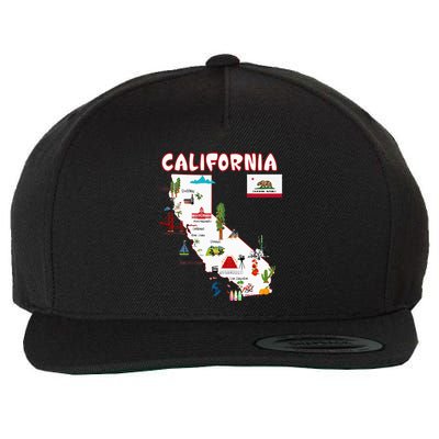 Map Of California Landmarks Major Cities Flag Wool Snapback Cap
