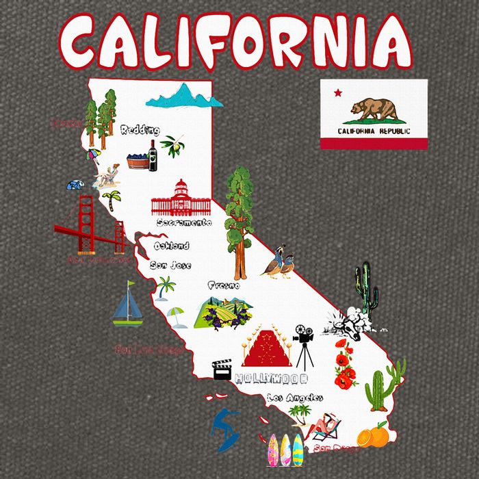 Map Of California Landmarks Major Cities Flag Cotton Canvas Backpack