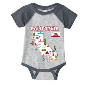 Map Of California Landmarks Major Cities Flag Infant Baby Jersey Bodysuit