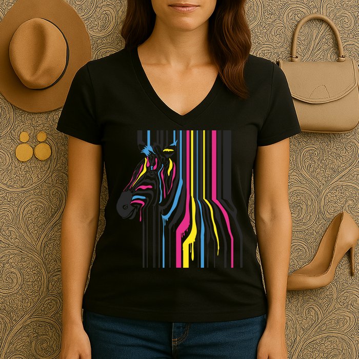 Modern Abstract Zebra Women's V-Neck T-Shirt