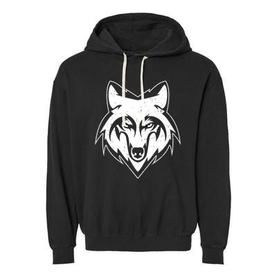 Modern Wolf Face Symbol Garment-Dyed Fleece Hoodie