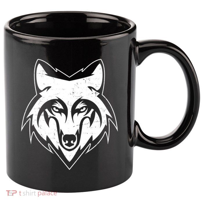 Modern Wolf Face Symbol 11oz C Handle Ceramic Mug