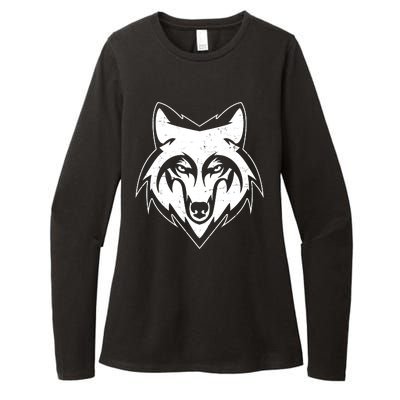 Modern Wolf Face Symbol Womens CVC Long Sleeve Shirt