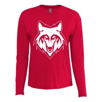 Modern Wolf Face Symbol Womens Cotton Relaxed Long Sleeve T-Shirt