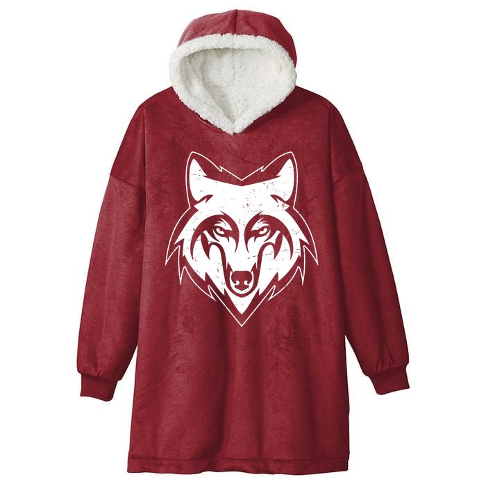 Modern Wolf Face Symbol Hooded Wearable Blanket