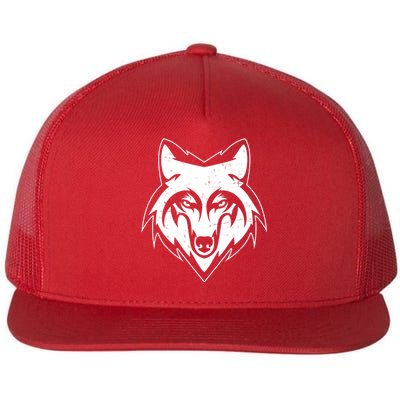 Modern Wolf Face Symbol Flat Bill Trucker Hat