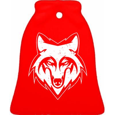 Modern Wolf Face Symbol Ceramic Bell Ornament