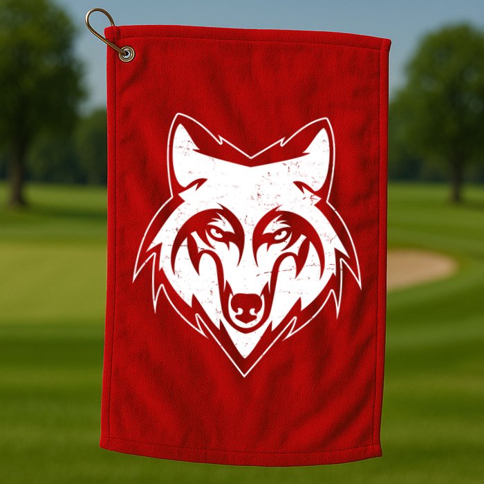 Modern Wolf Face Symbol Golf Towel