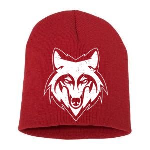 Modern Wolf Face Symbol Short Acrylic Beanie