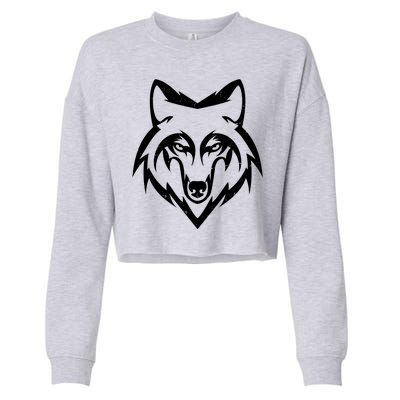 Modern Wolf Face Symbol Cropped Pullover Crew