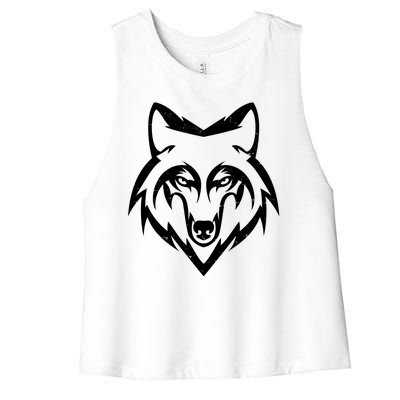 Modern Wolf Face Symbol Women's Racerback Cropped Tank