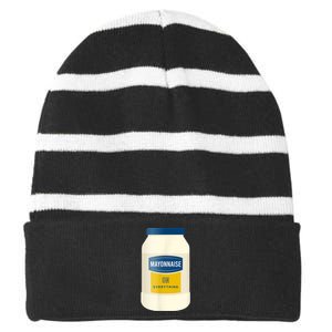 Mayonnaise On Everything Mayo Lover Funny Condiment Fan Striped Beanie with Solid Band