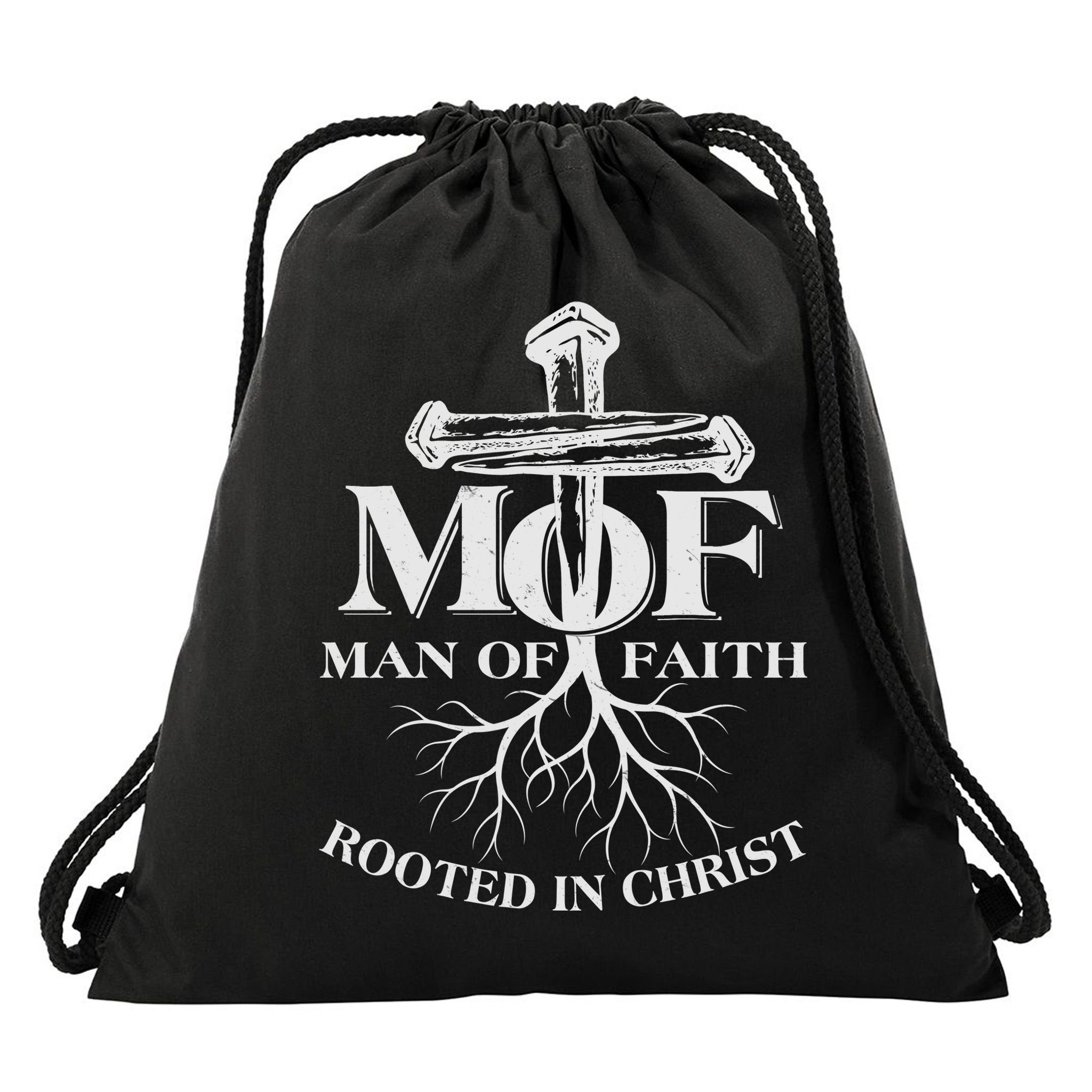 MOF Man of Faith Rooted In Christ Drawstring Bag