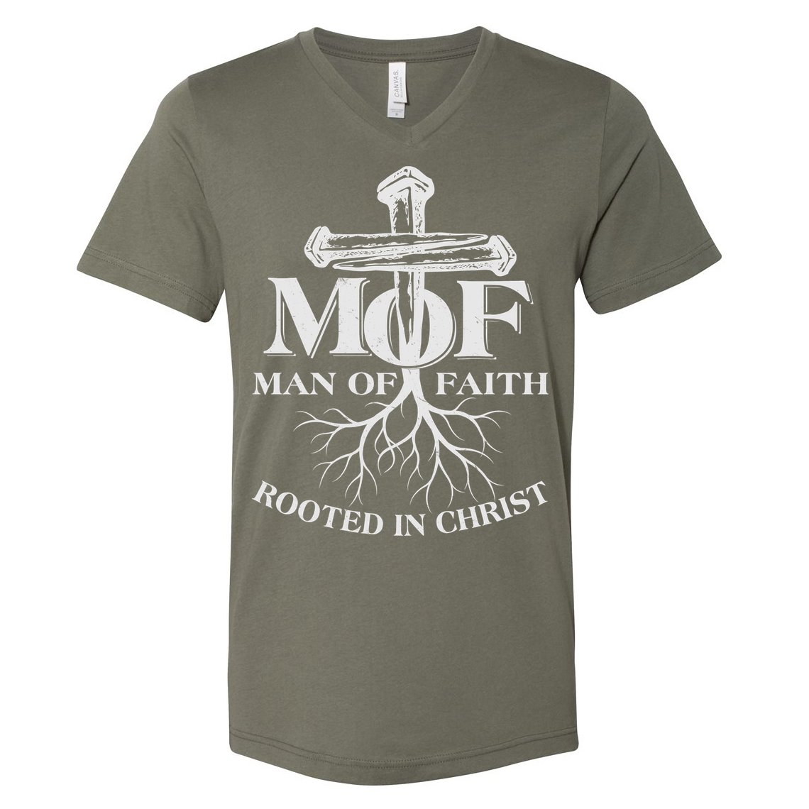 MOF Man of Faith Rooted In Christ V-Neck T-Shirt
