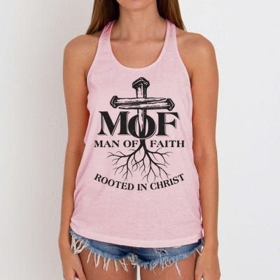 MOF Man of Faith Rooted In Christ Women's Knotted Racerback Tank