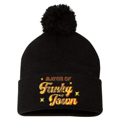 Mayor Of Funky Town 1970s Disco Funk 70s Retro Funk Pom Pom 12in Knit Beanie