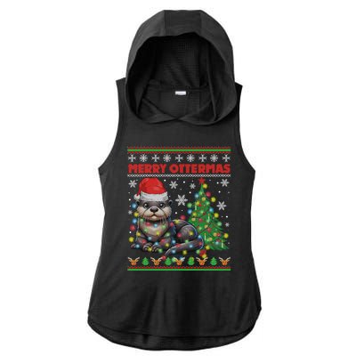 Merry Ottermas Funny Otter Lovers Christmas Ladies PosiCharge Tri-Blend Wicking Draft Hoodie Tank