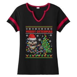 Merry Ottermas Funny Otter Lovers Christmas Ladies Halftime Notch Neck Tee