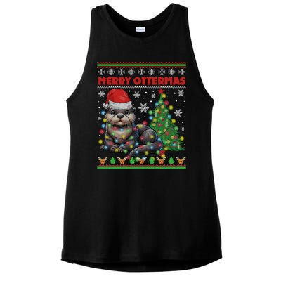 Merry Ottermas Funny Otter Lovers Christmas Ladies PosiCharge Tri-Blend Wicking Tank