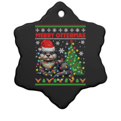 Merry Ottermas Funny Otter Lovers Christmas Ceramic Star Ornament