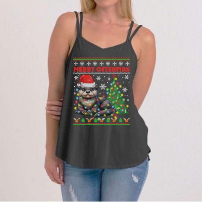 Merry Ottermas Funny Otter Lovers Christmas Women's Strappy Tank