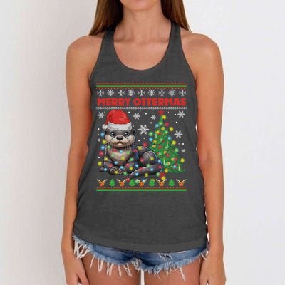 Merry Ottermas Funny Otter Lovers Christmas Women's Knotted Racerback Tank