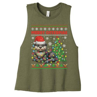 Merry Ottermas Funny Otter Lovers Christmas Women's Racerback Cropped Tank