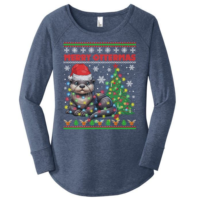 Merry Ottermas Funny Otter Lovers Christmas Women's Perfect Tri Tunic Long Sleeve Shirt