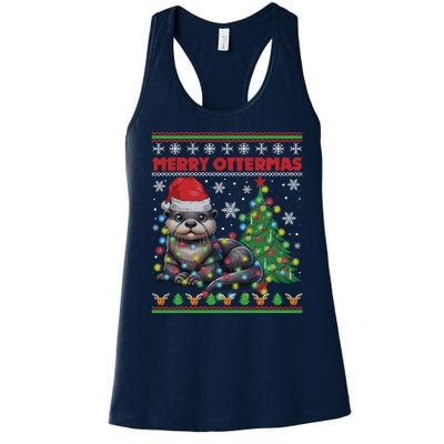 Merry Ottermas Funny Otter Lovers Christmas Women's Racerback Tank