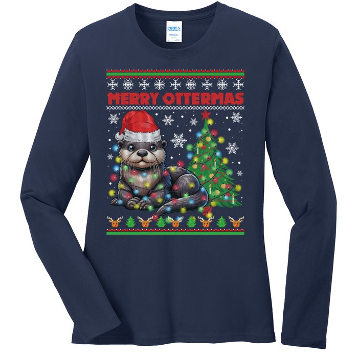 Merry Ottermas Funny Otter Lovers Christmas Ladies Long Sleeve Shirt