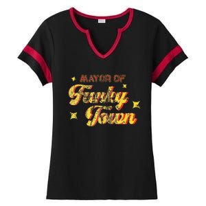 Mayor Of Funky Town 1970s Disco Funk 70s Retro Funk Ladies Halftime Notch Neck Tee