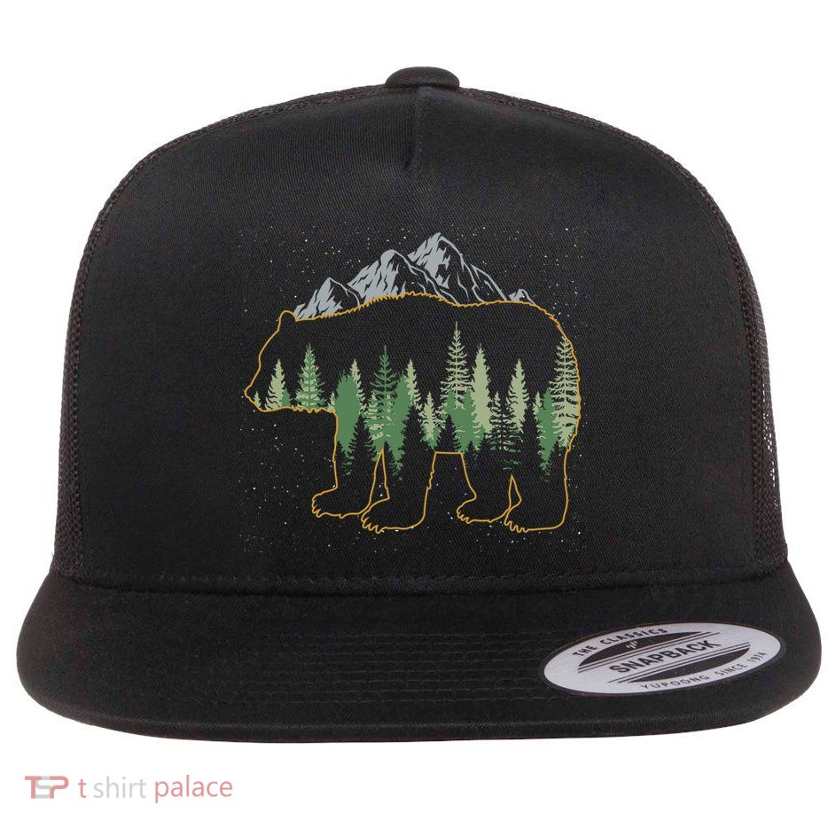 Mountain Outdoors Forest Animal Wildlife Nature Brown Bear  Flat Bill Trucker Hat