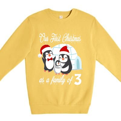 Matching Our First Christmas As A Family Of 3 Penguins Gift Cute Gift Premium Crewneck Sweatshirt