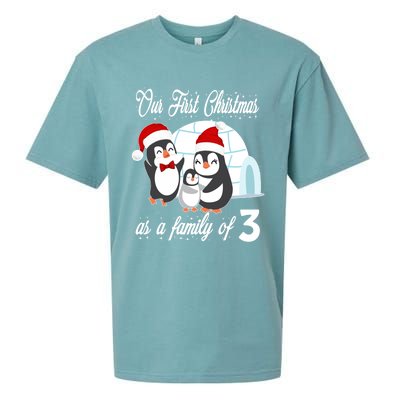 Matching Our First Christmas As A Family Of 3 Penguins Gift Cute Gift Sueded Cloud Jersey T-Shirt