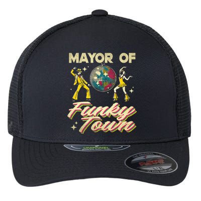 Mayor Of Funky Town Vintage Disco 80s Musician Funny Outfits Flexfit Unipanel Trucker Cap